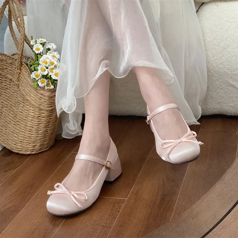 Sohiwoo New Thick Heel Shoe Elegant Bow Lolita Shoes College Girls High Heels Pumps Fashion Women Sandals Dancing Shoes Mary Janes Shoes
