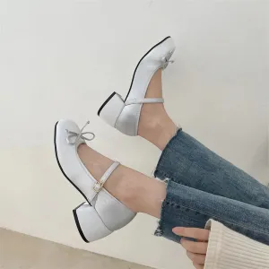 Sohiwoo New Thick Heel Shoe Elegant Bow Lolita Shoes College Girls High Heels Pumps Fashion Women Sandals Dancing Shoes Mary Janes Shoes
