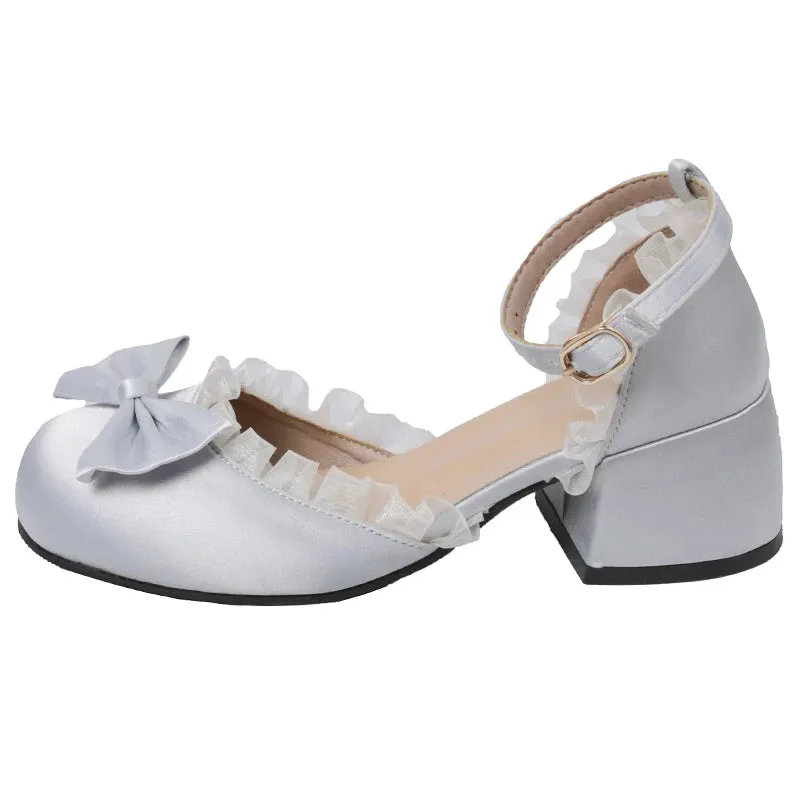 Sohiwoo New Thick High Heels Pumps Women Mary Jane Shoes Elegant Buckle Strap Office Career Party Dress Shoes Straps Bow Party Shoes