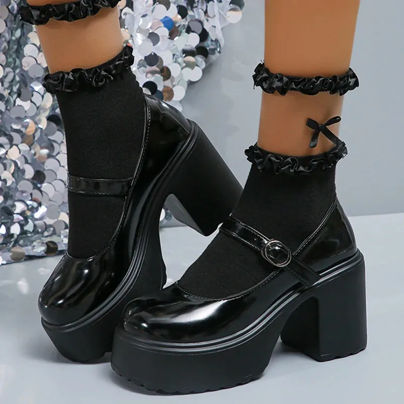 Sohiwoo Pink Chunky Platform High Heels Pumps Women 2024 Autumn Ankle Straps Mary Jane Lolita Shoes Woman Plus Size 42 Cute Party Shoes