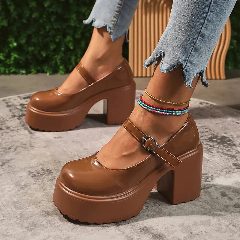 Sohiwoo Pink Chunky Platform High Heels Pumps Women 2024 Autumn Ankle Straps Mary Jane Lolita Shoes Woman Plus Size 42 Cute Party Shoes