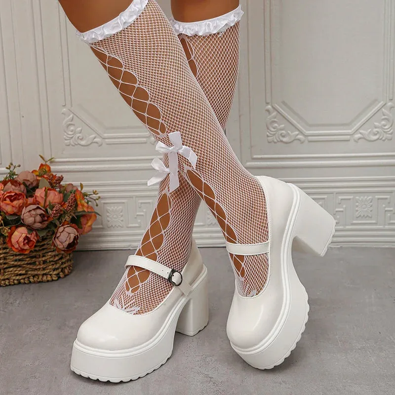 Sohiwoo Pink Chunky Platform High Heels Pumps Women 2024 Autumn Ankle Straps Mary Jane Lolita Shoes Woman Plus Size 42 Cute Party Shoes