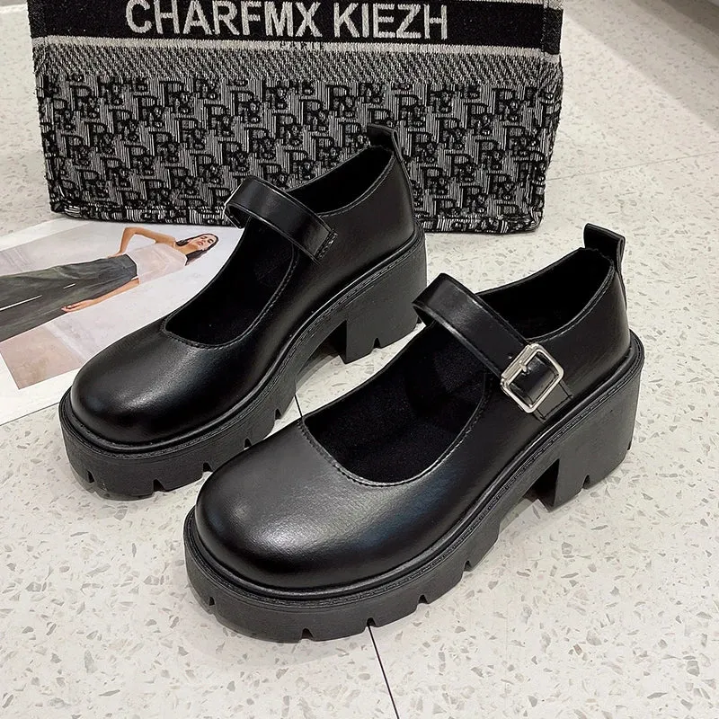 Sohiwoo Platform Shoes Heels  Women Japanese Style Vintage Pumps for Women College Student Women's Shoes