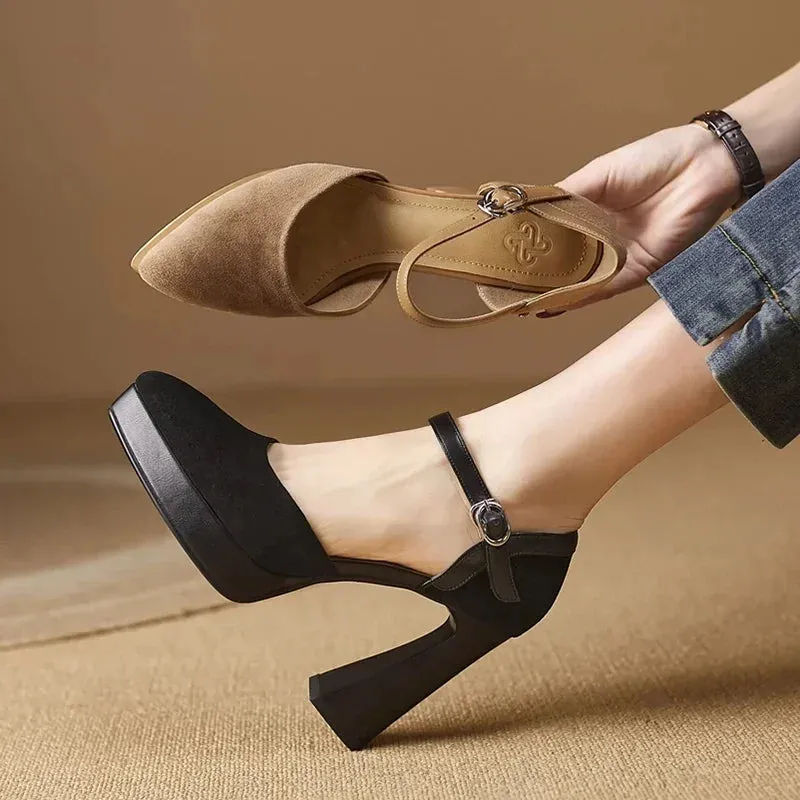 Sohiwoo Square High Heel Women Mary Jane Shoes Fashion Shallow Platform Shoes Spring Autumn Retro Style Ladies Elegant Dress Pumps
