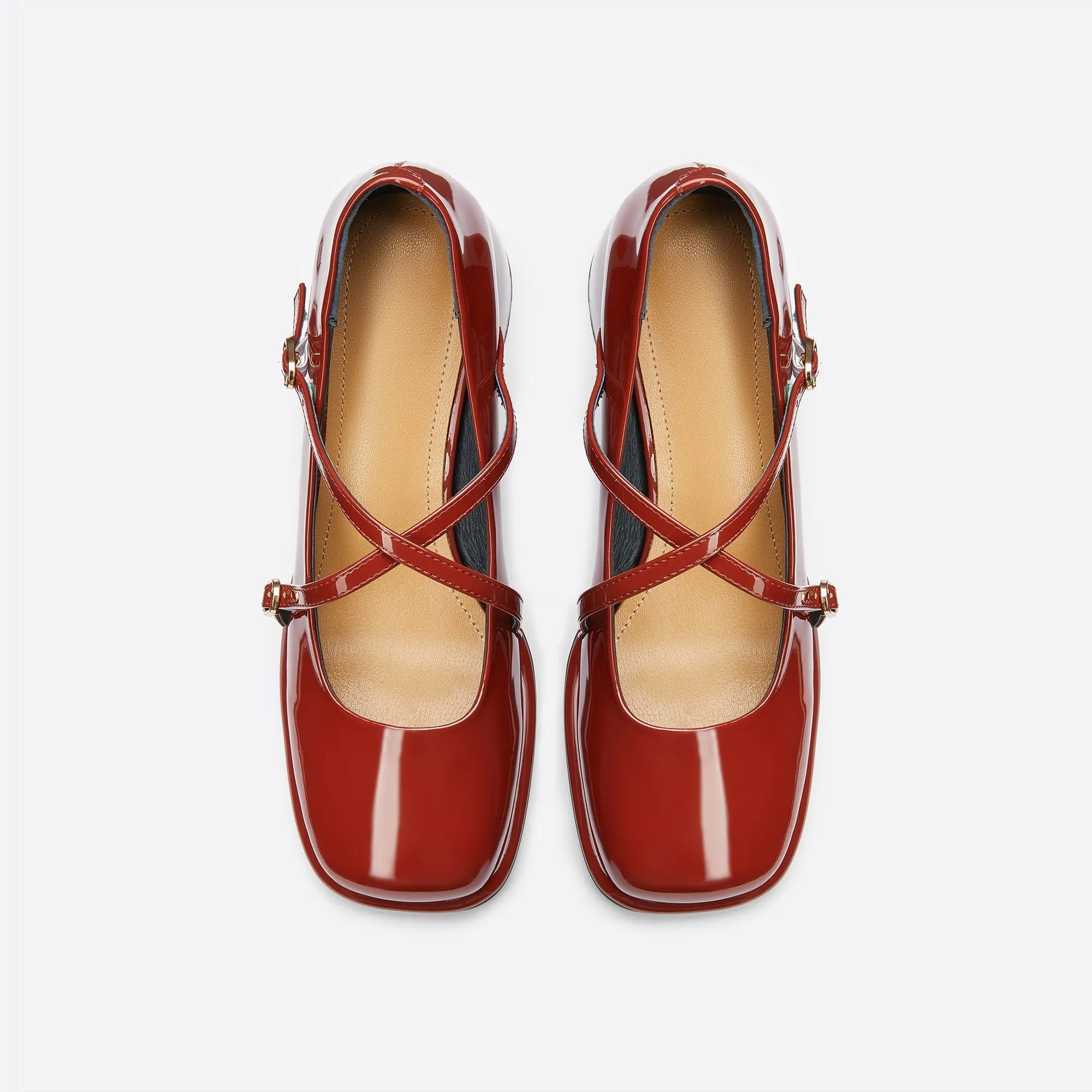 Sohiwoo  Women Vintage Pin Buckle Square Toe Mary Janes