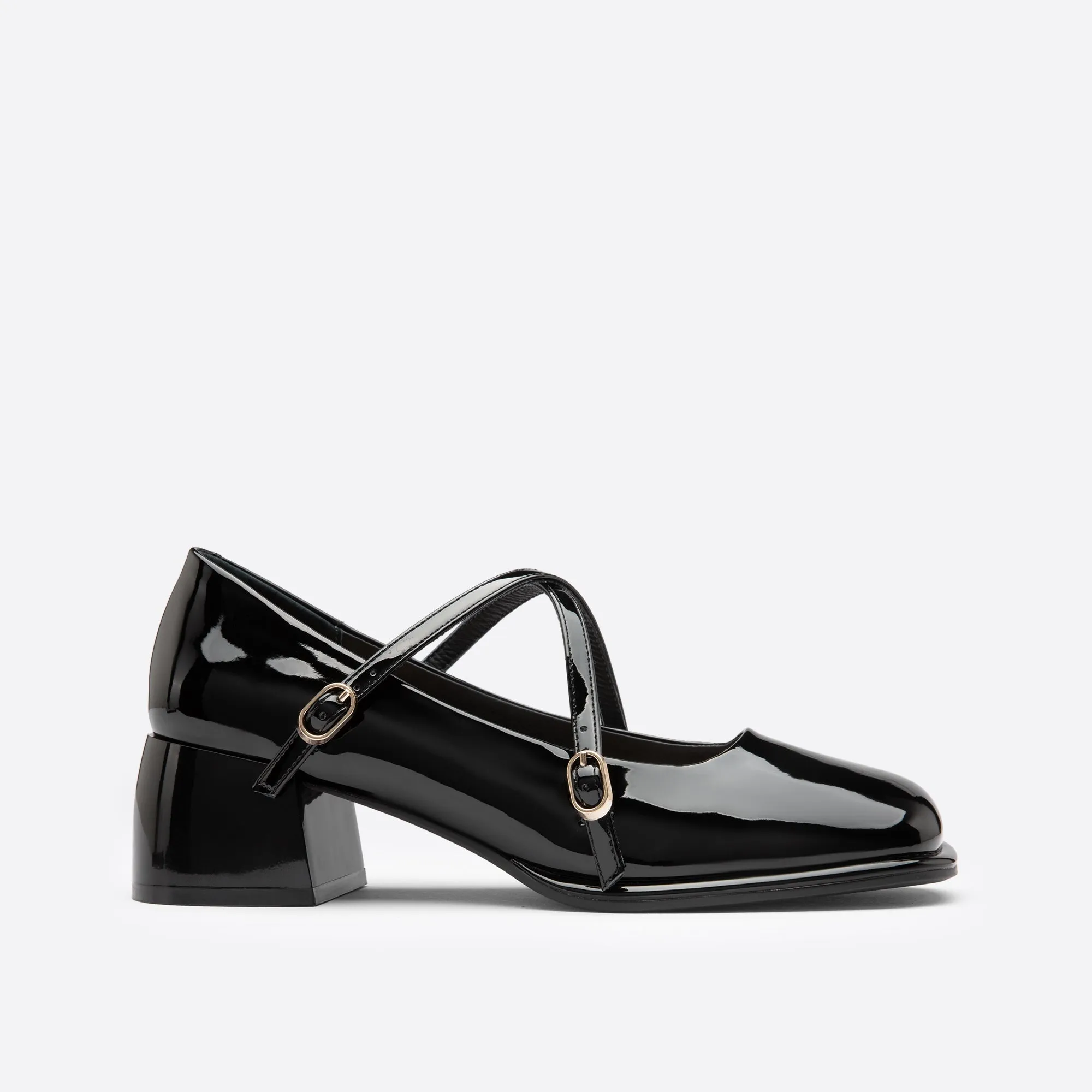 Sohiwoo  Women Vintage Pin Buckle Square Toe Mary Janes