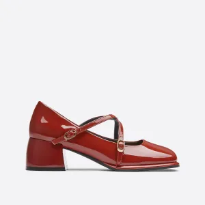 Sohiwoo  Women Vintage Pin Buckle Square Toe Mary Janes