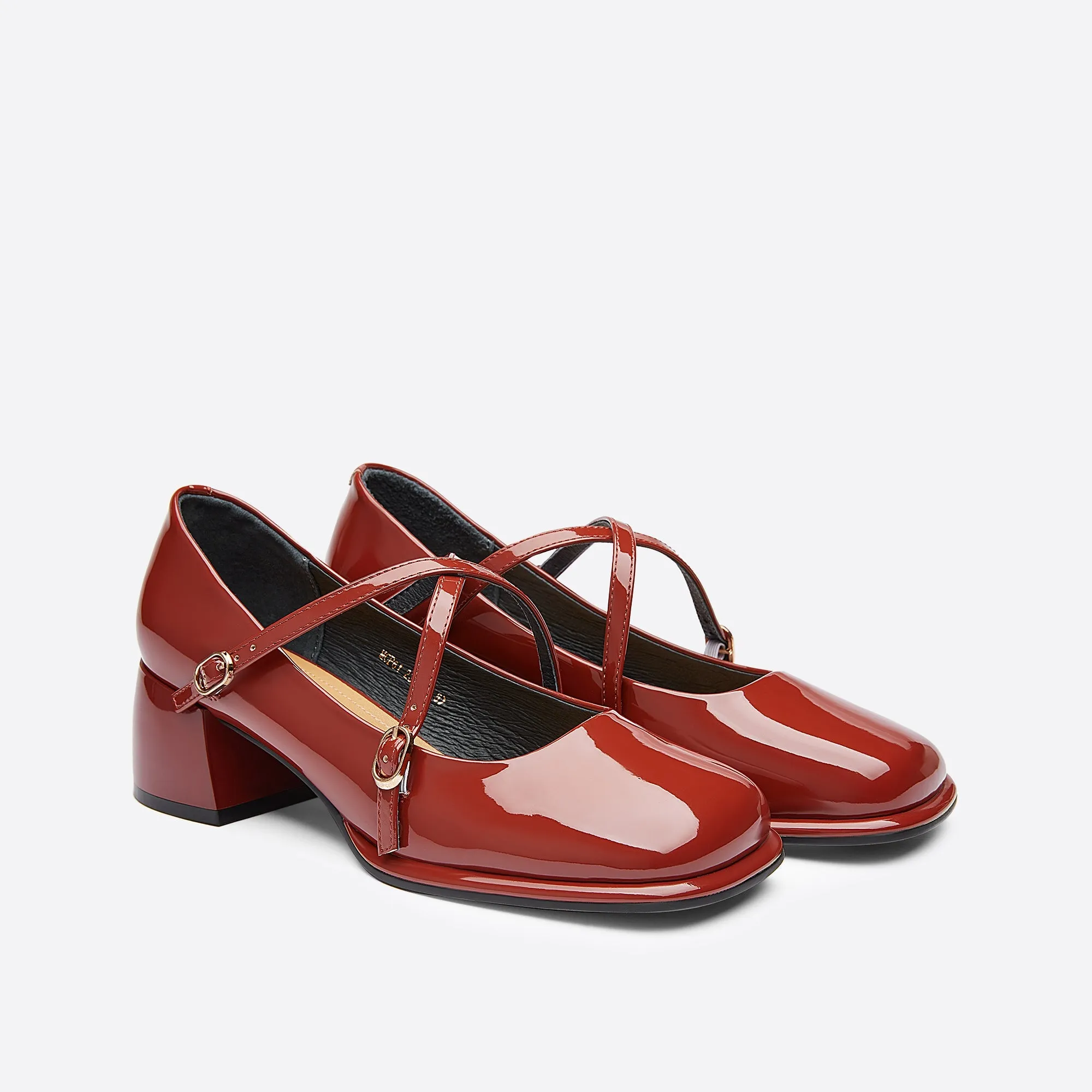Sohiwoo  Women Vintage Pin Buckle Square Toe Mary Janes