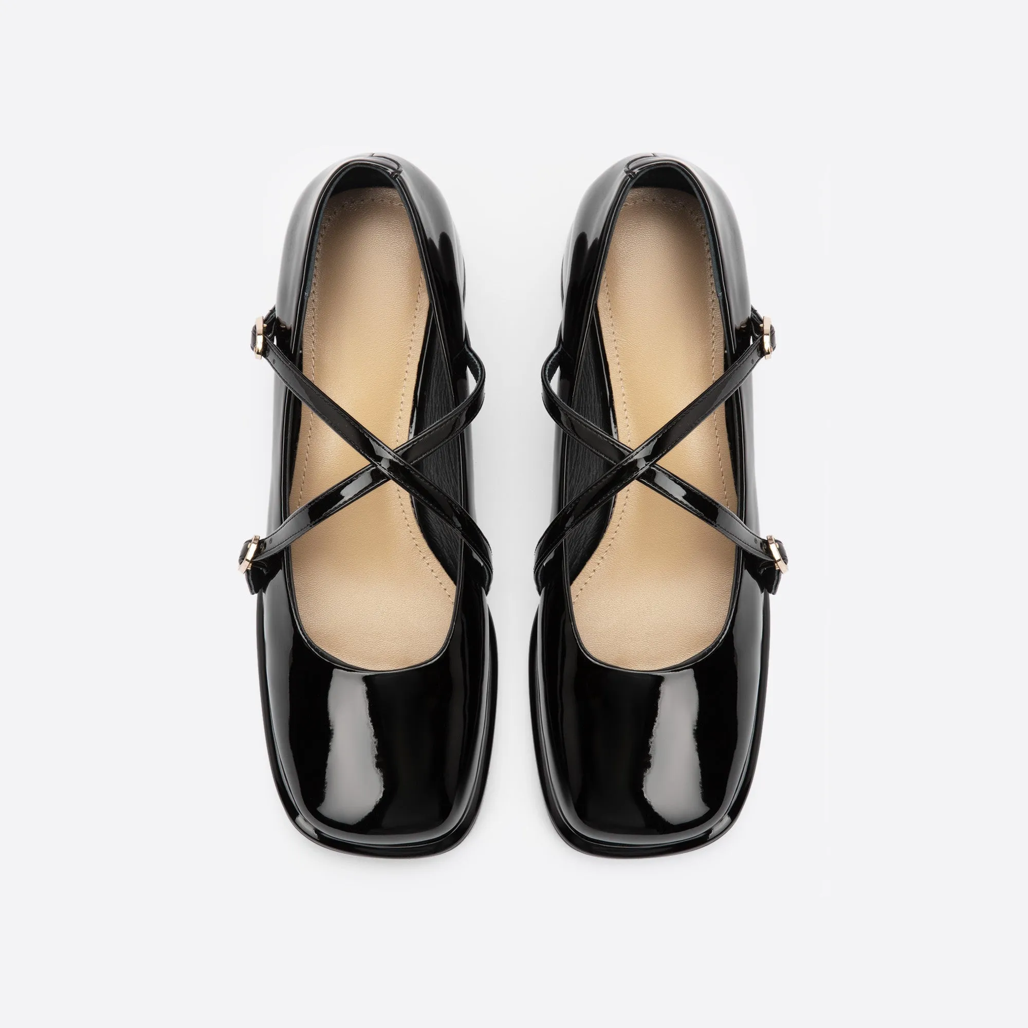 Sohiwoo  Women Vintage Pin Buckle Square Toe Mary Janes