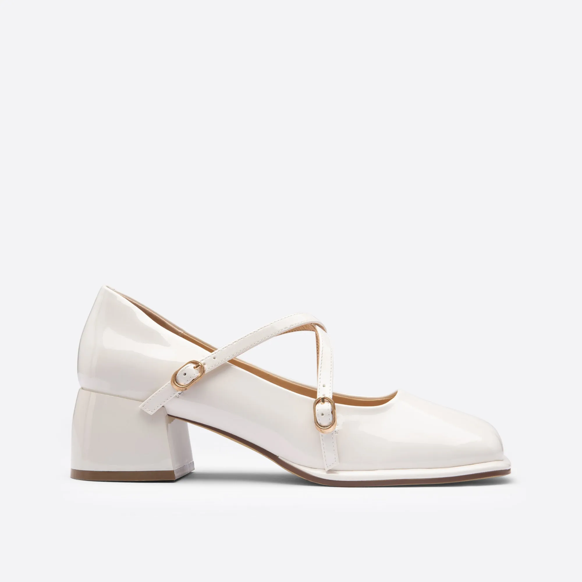 Sohiwoo  Women Vintage Pin Buckle Square Toe Mary Janes