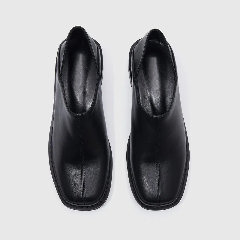 Square Toe Flats Loafers Black