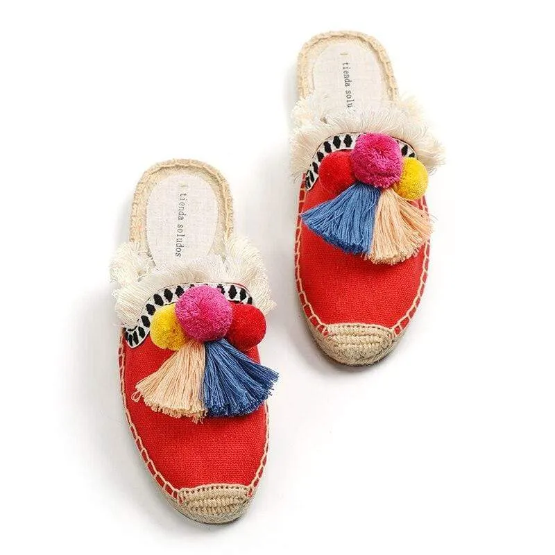 Tassel Fluffy Ball Espadrilles