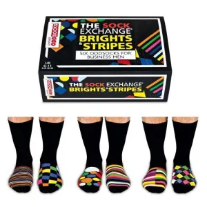 United Oddsocks Mens The Sock Exchange Brights & Stripes 6 Odd Socks Gift Set Size 6 - 11 UK
