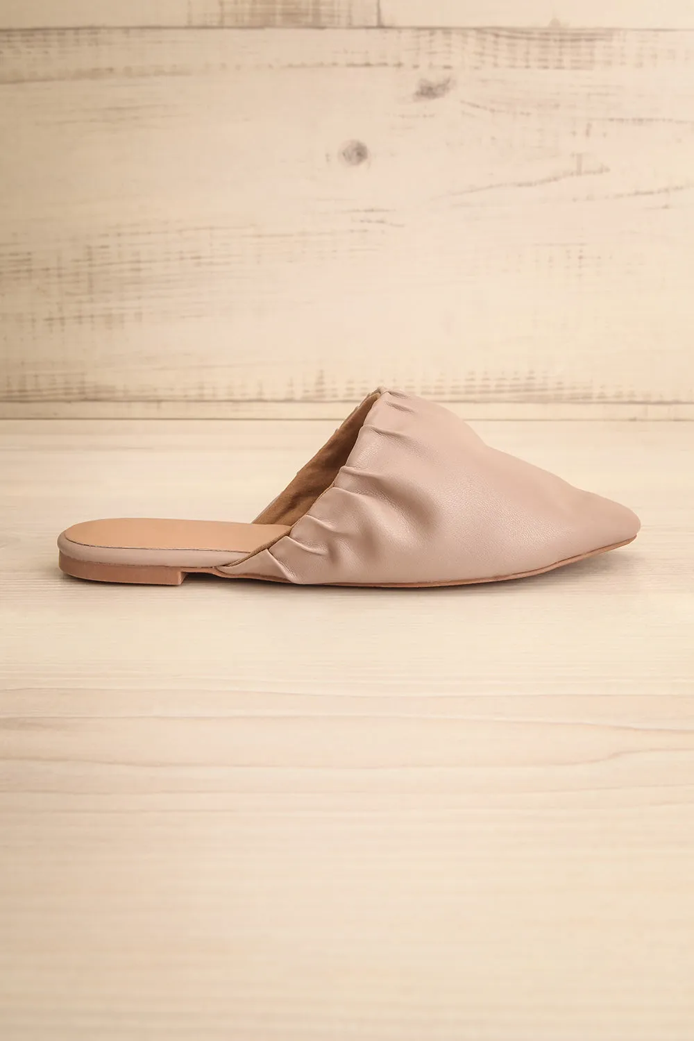 Vancouver Beige | Faux-Leather Pointed Toe Mules