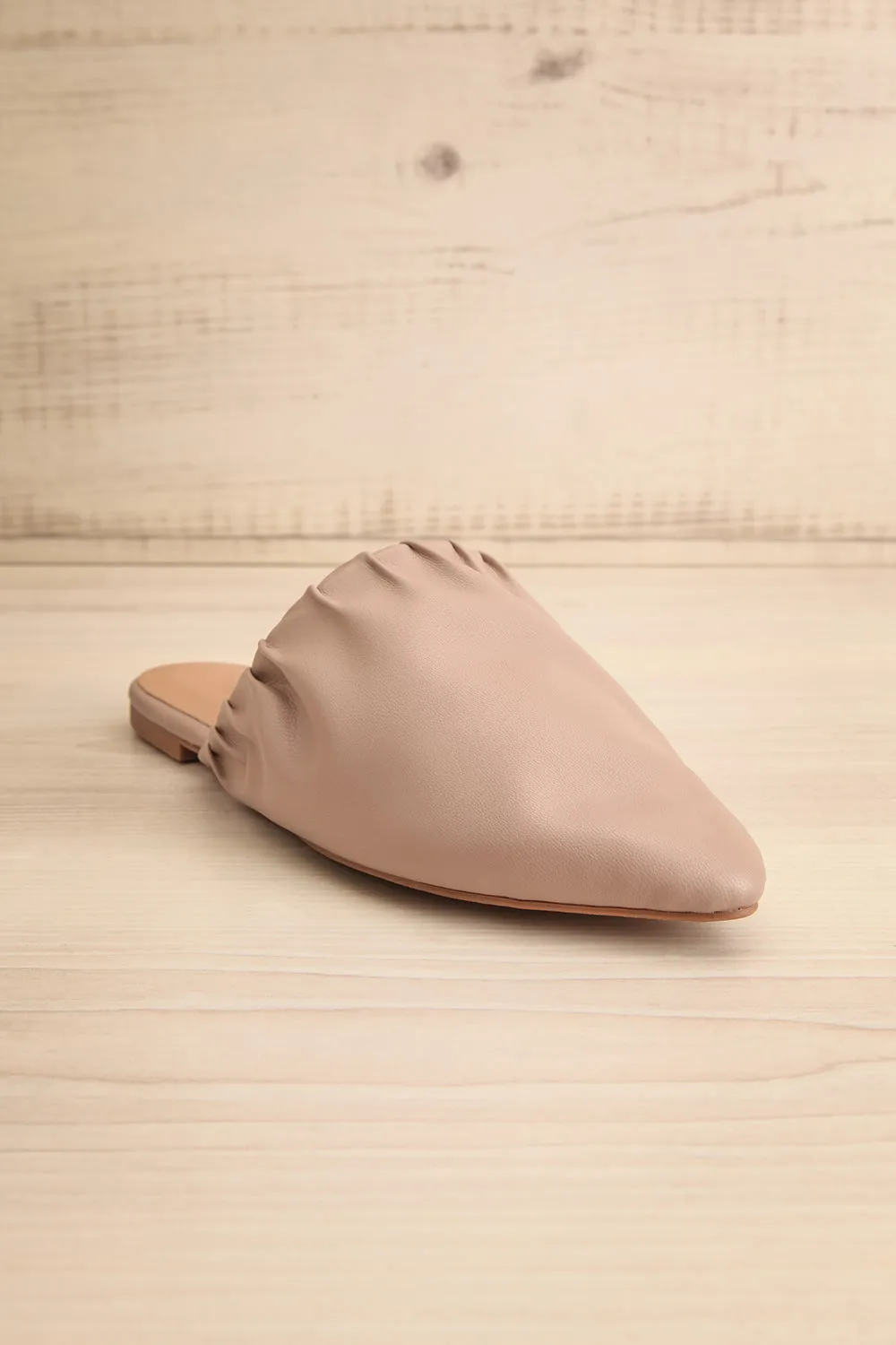 Vancouver Beige | Faux-Leather Pointed Toe Mules