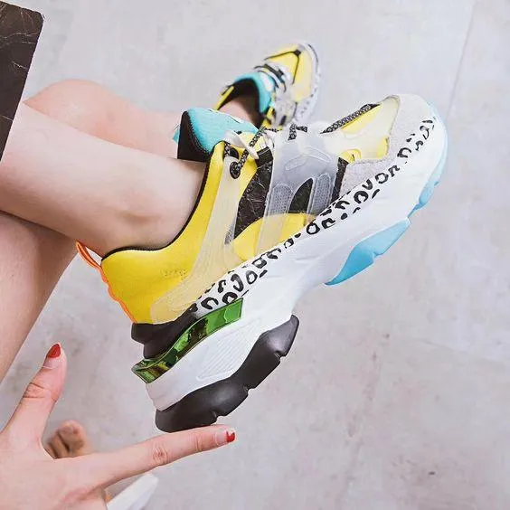 Women's Cool Color Block Dot Dad Sneaker Shoes