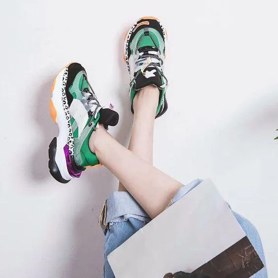 Women's Cool Color Block Dot Dad Sneaker Shoes