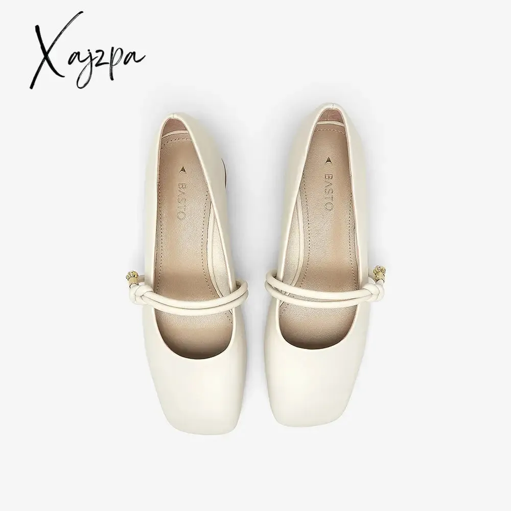 Xajzpa - Women Basto Vintage Low Chunky Heel Mary Jane