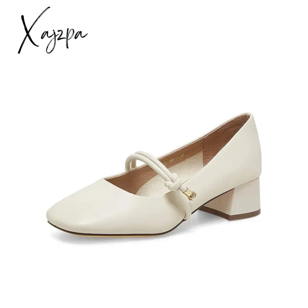 Xajzpa - Women Basto Vintage Low Chunky Heel Mary Jane