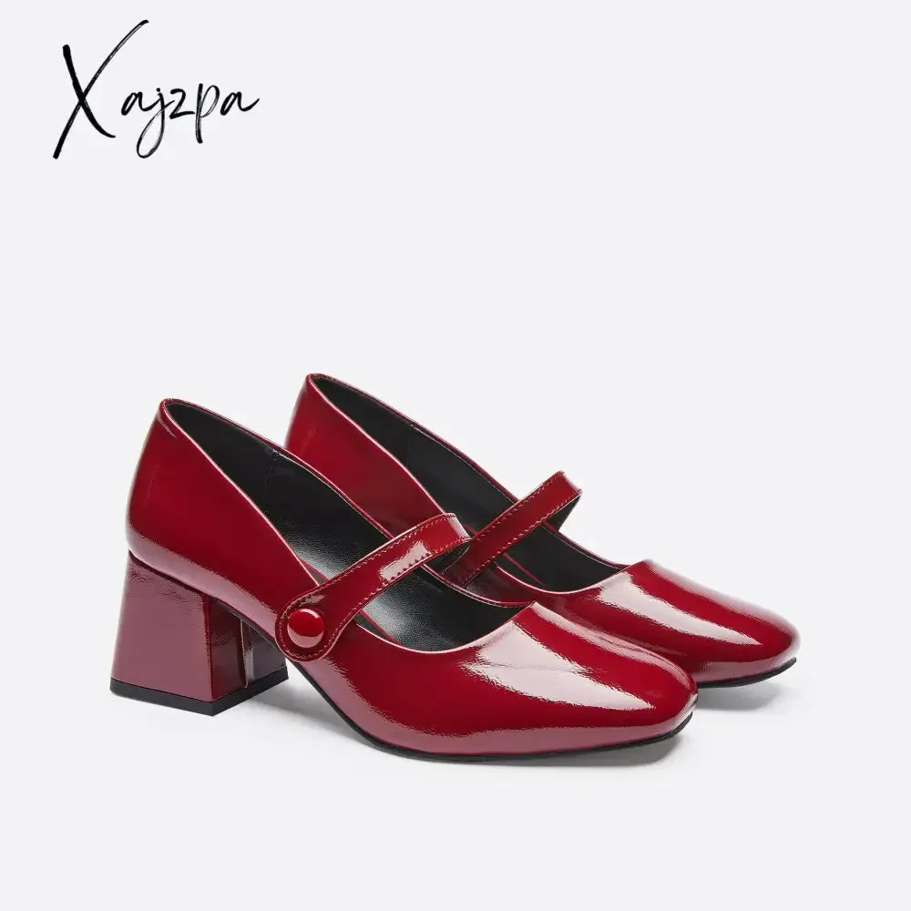 Xajzpa - Women Ornament Block Heeled Mary Janes