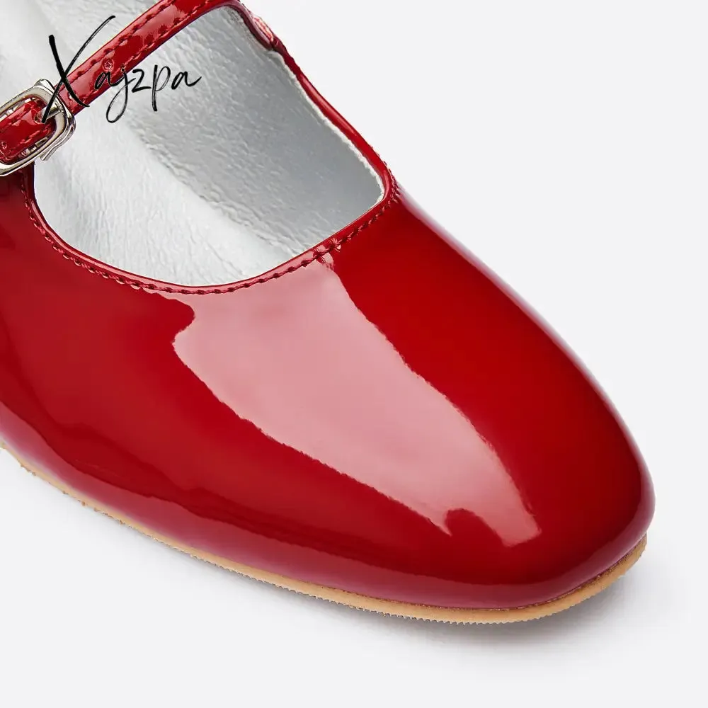 Xajzpa - Women Ornament Tabbed Straps Heeled Mary Janes