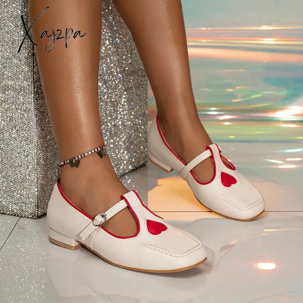 Xajzpa - Women Retro Heart Color Matching Mary Janes
