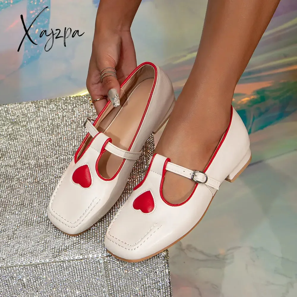 Xajzpa - Women Retro Heart Color Matching Mary Janes
