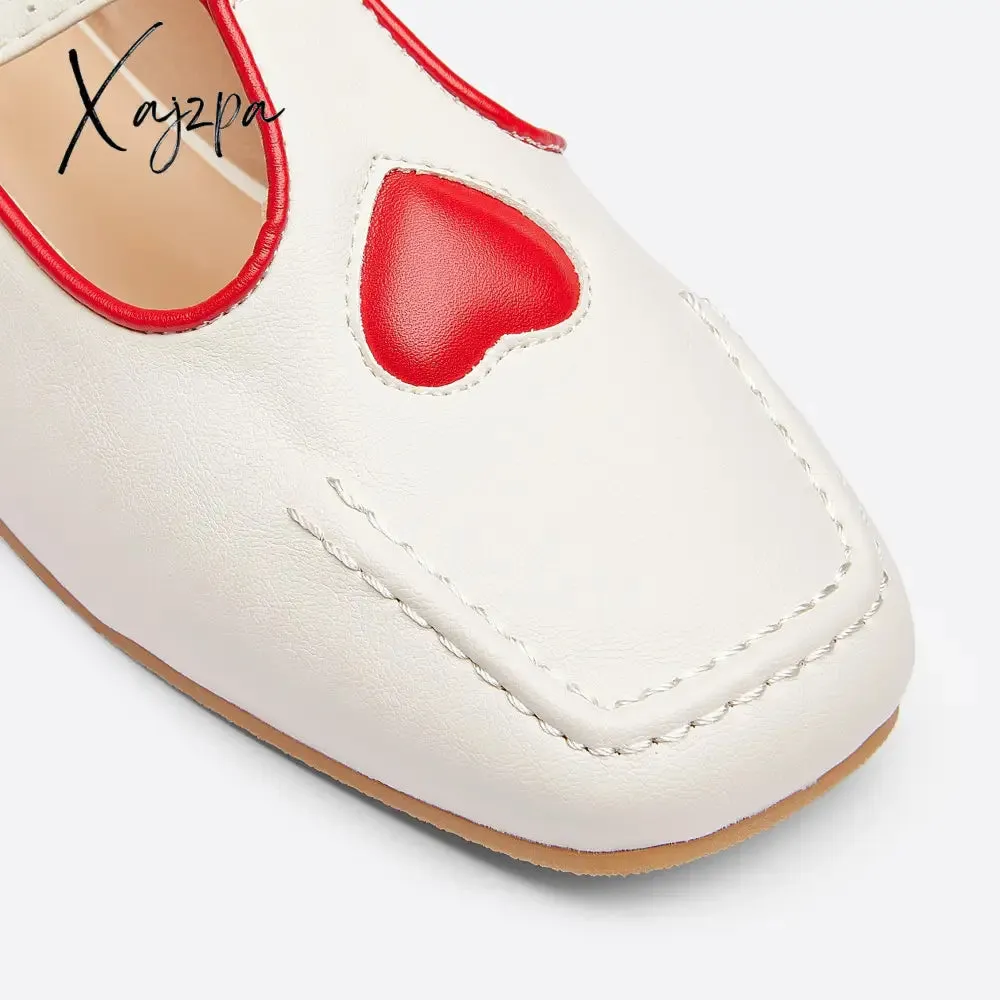 Xajzpa - Women Retro Heart Color Matching Mary Janes