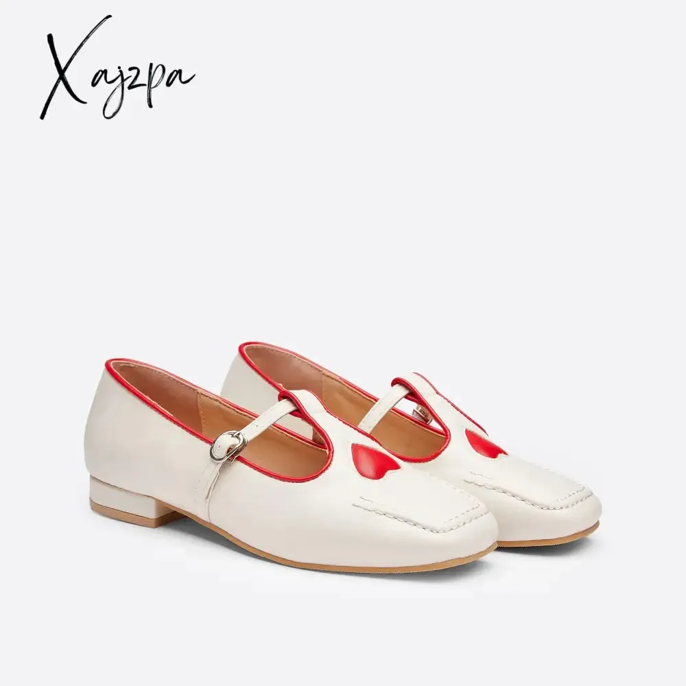 Xajzpa - Women Retro Heart Color Matching Mary Janes