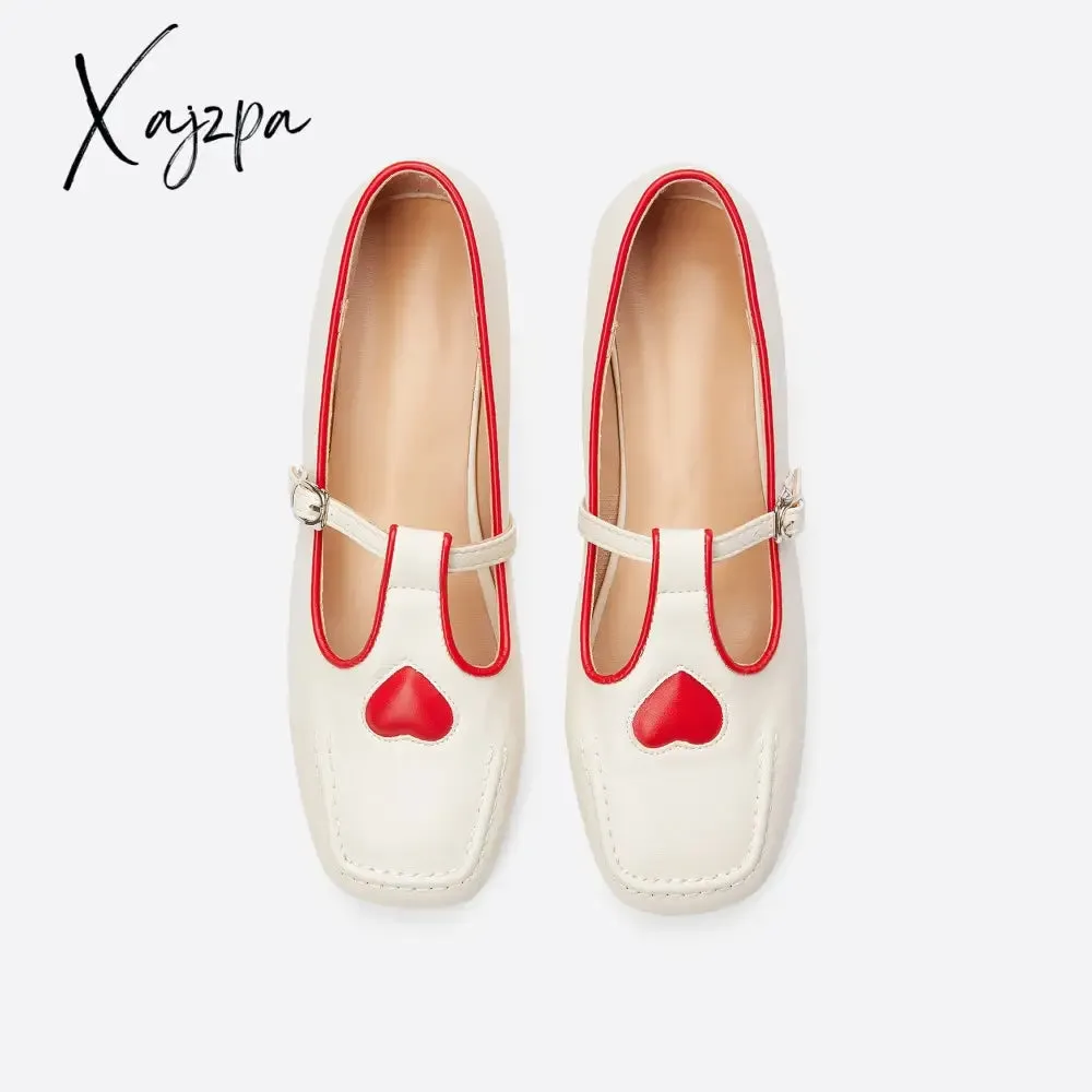 Xajzpa - Women Retro Heart Color Matching Mary Janes